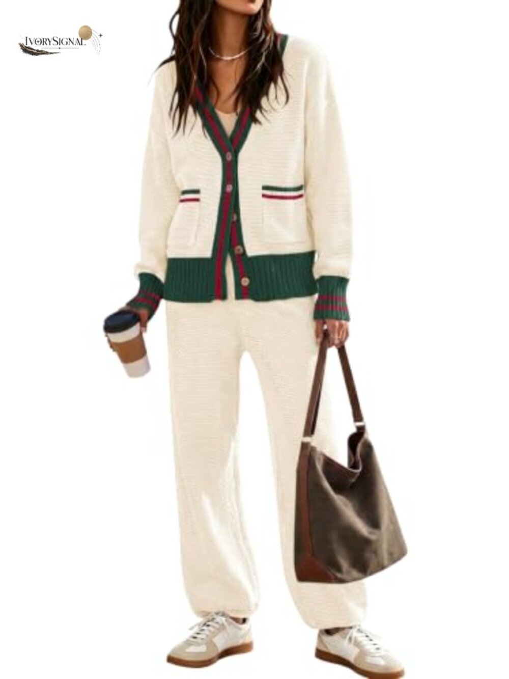 Women's 2 Piece Lounge Set Waffle Cardigan & Baggy Pants